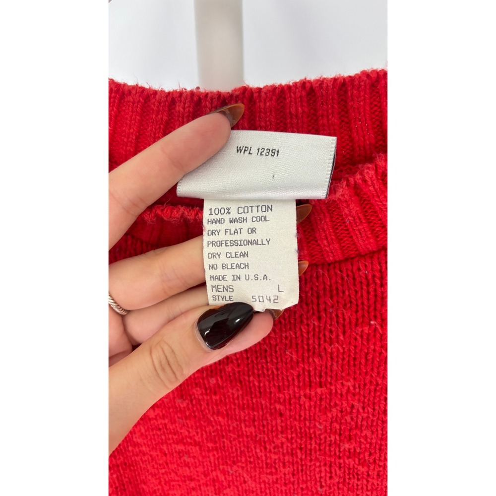 Mens‎ Vintage Northern Isles Red Cotton Knit Sweater Size L Made in USA - Picture 4 of 7